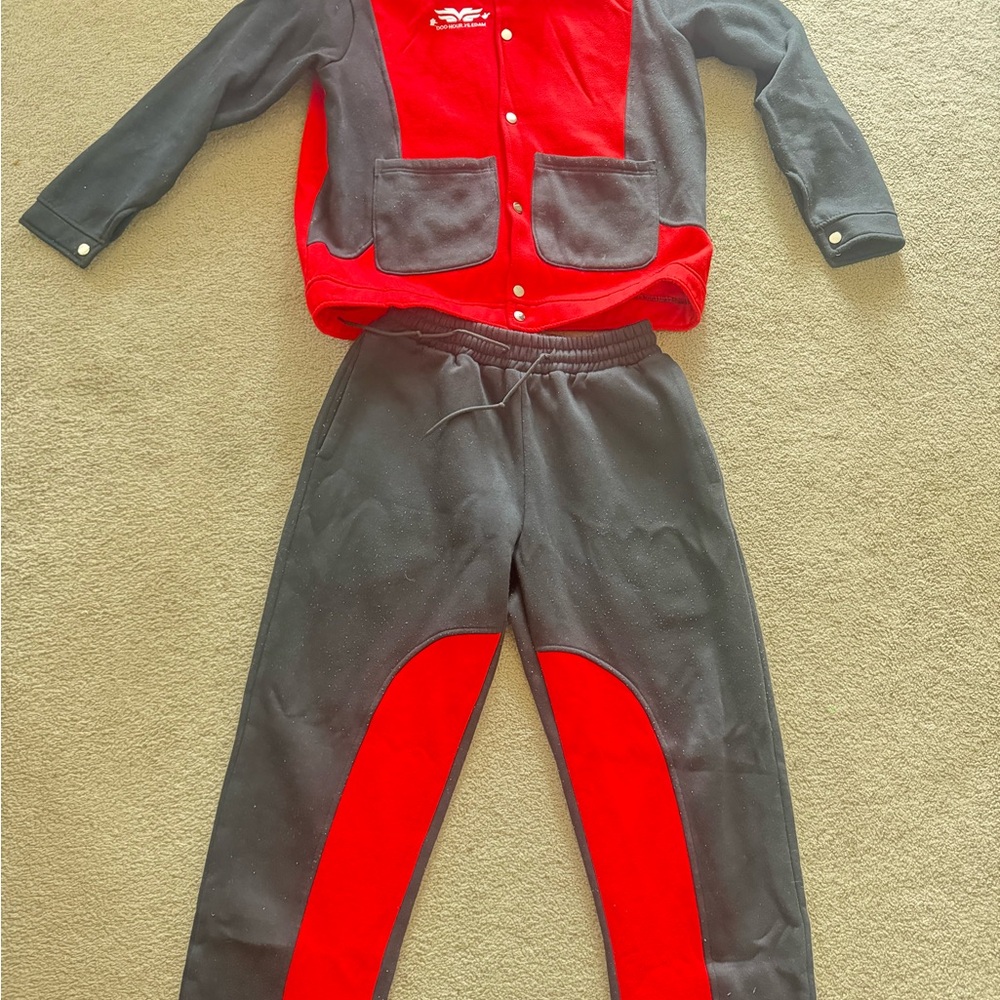 Men's Two-Tone Red & Black Fleece Jogger Pants